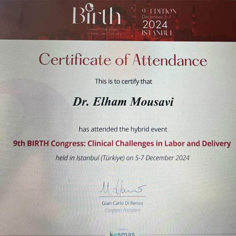 مدرک مدیریت چالش های زایمان طبیعی و سزارین دکتر الهام موسوی